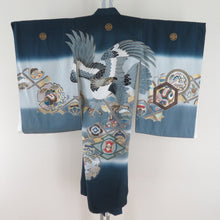 Load image into Gallery viewer, Children&#39;s kimono boys children&#39;s kids One body with undergarment blue x gray pure silk hawks