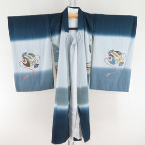 Children's kimono boys children's kids One body with undergarment blue x gray pure silk hawks