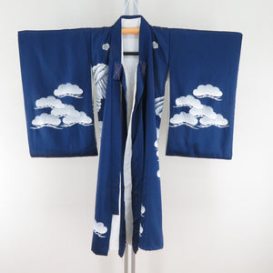 Children's kimono boys children's kids with undergarments blue x white x silver pure silk hawk -like boy boys 753 celebration 98cm