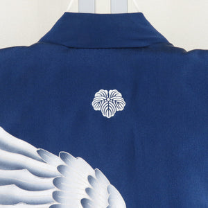 Children's kimono boys children's kids with undergarments blue x white x silver pure silk hawk -like boy boys 753 celebration 98cm