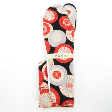柄足袋 24.0cm 黒色 和傘柄 底面白色 日本製 たびや 一輪館 綿100％ 4枚こはぜ レディース 女性用 足袋 カジュアル 新品