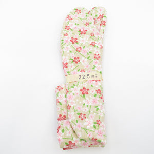 柄足袋 22.5cm ベージュ色 桜柄 さくら 底面白色 日本製 たびや 一輪館 綿100％ 4枚こはぜ レディース 女性用 足袋 カジュアル 新品