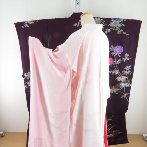 Kimono Pure Silk Purple Purple X multi -colored rose sentences with undergarments with undergarments