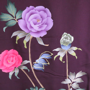 Kimono Pure Silk Purple Purple X multi -colored rose sentences with undergarments with undergarments