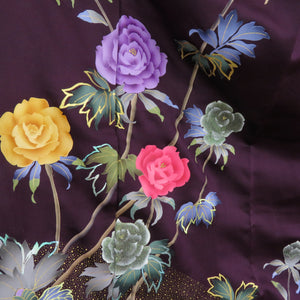 Kimono Pure Silk Purple Purple X multi -colored rose sentences with undergarments with undergarments