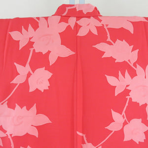 Kimono Pure Silk Red x Pink Rose Wun Poses Lined Lined Wide Collar Graduation Ceremony Stage Stage Costume