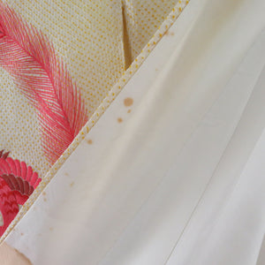 Kimono two shaku sleeve total squeezed pure silk yellow x multicolor embroidery with porch crest lined lined collar adult ceremony graduation ceremony formal tailored kimono 155cm