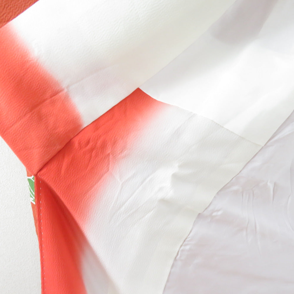 振袖 正絹 薄茶色x多色 型染め 風景に花鳥紋様 袷 広衿 成人式 卒業式