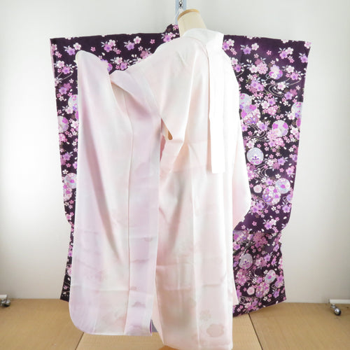 Kimono Pure Silk Purple X -Pink Color Koma Cherry Blossom with Temari Crest Lined Lined Wide Collar Ceremony Graduation Ceremony Stage Costume Formal Tailed Kimono 158cm