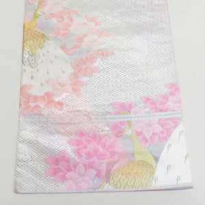 Bag Slow Sleeve Peacock Public Silver Thread White X Pink x Pink Pink Pink Pursuit Pure Silk Formal Kimono Length 416cm