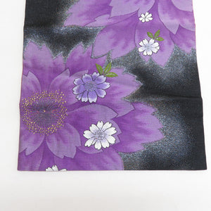 Vehicle band kimono cherry blossom crest black x purple gold thread silver thread lame thread six -handed pattern reversible polyester formal tailoring kimono length 448cm