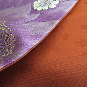 Vehicle band kimono cherry blossom crest black x purple gold thread silver thread lame thread six -handed pattern reversible polyester formal tailoring kimono length 448cm