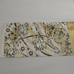 Pure silk cherry blossoms for kinosue for kimono, turtle shell crest white x gold x black gold thread six -handed pattern formal unbroken kimono length 464cm