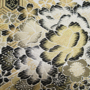 Pure silk cherry blossoms for kinosue for kimono, turtle shell crest white x gold x black gold thread six -handed pattern formal unbroken kimono length 464cm