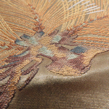 Load image into Gallery viewer, Back Obi Nishijin Orashin Nagashima Naruto Kinnishin Gold X Yellow x Brown Pine Bun Pure Silk Tailoring Kimono Warning 448cm