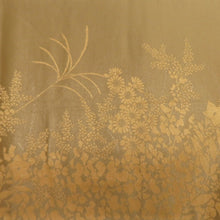 Load image into Gallery viewer, Vehicle band Seasonal flower crest Gold with foil x olive green x brown gold thread silver thread with lame pure silk -tailed kimono length 440cm