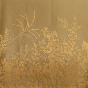 Vehicle band Seasonal flower crest Gold with foil x olive green x brown gold thread silver thread with lame pure silk -tailed kimono length 440cm