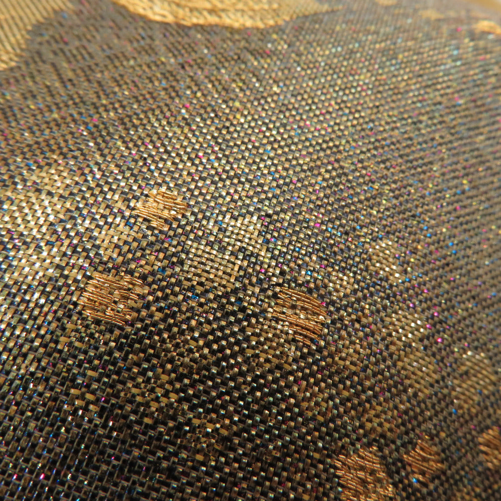 袋帯 季節の花々紋様 箔入り ゴールドxオリーブグリーンx茶色 金糸