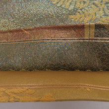 Load image into Gallery viewer, Vehicle band Seasonal flower crest Gold with foil x olive green x brown gold thread silver thread with lame pure silk -tailed kimono length 440cm