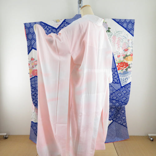 Kimono Pure Silk Blue Blue X -colored Koma Square vase with a flower crest with undergarments with undergarments