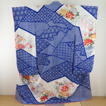 Load image into Gallery viewer, Kimono Pure Silk Blue Blue X -colored Koma Square vase with a flower crest with undergarments with undergarments