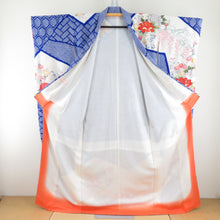 Load image into Gallery viewer, Kimono Pure Silk Blue Blue X -colored Koma Square vase with a flower crest with undergarments with undergarments