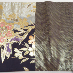 Bag track and pure silk flowers for kimono crests purple x gold x silver gold silver thread six -handed pattern formal tailoring kimono band length 472cm