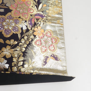 Bag track and pure silk flowers for kimono crests purple x gold x silver gold silver thread six -handed pattern formal tailoring kimono band length 472cm