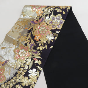 Bag track and pure silk flowers for kimono crests purple x gold x silver gold silver thread six -handed pattern formal tailoring kimono band length 472cm