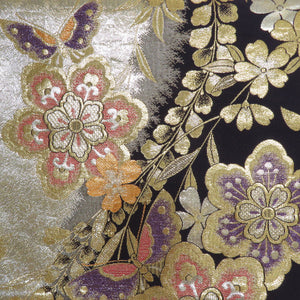 Bag track and pure silk flowers for kimono crests purple x gold x silver gold silver thread six -handed pattern formal tailoring kimono band length 472cm