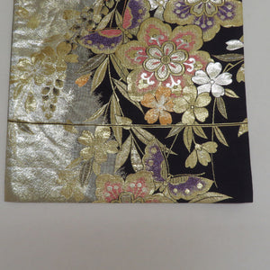 Bag track and pure silk flowers for kimono crests purple x gold x silver gold silver thread six -handed pattern formal tailoring kimono band length 472cm