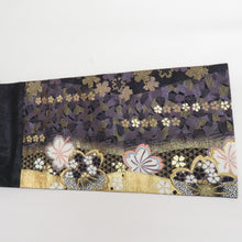 Load image into Gallery viewer, Pure silk cherry blossom crest for kingeus kimono black x purple gold silver thread lame thread six -handed pattern formal tailoring kimono length 448cm