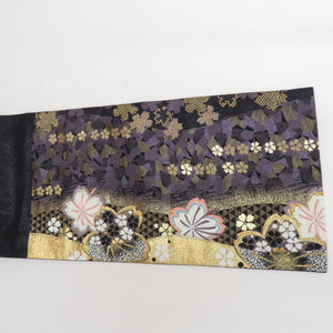 Pure silk cherry blossom crest for kingeus kimono black x purple gold silver thread lame thread six -handed pattern formal tailoring kimono length 448cm