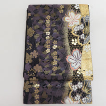 Load image into Gallery viewer, Pure silk cherry blossom crest for kingeus kimono black x purple gold silver thread lame thread six -handed pattern formal tailoring kimono length 448cm