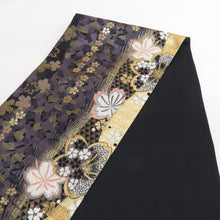 Load image into Gallery viewer, Pure silk cherry blossom crest for kingeus kimono black x purple gold silver thread lame thread six -handed pattern formal tailoring kimono length 448cm