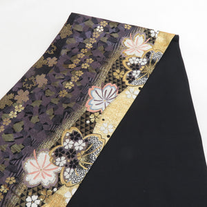 Pure silk cherry blossom crest for kingeus kimono black x purple gold silver thread lame thread six -handed pattern formal tailoring kimono length 448cm