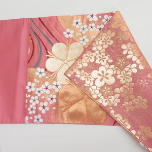 Plum cracked pink x gold gold silver thread six -handed pattern reversible pure silk formal tailoring kimono waves 416cm