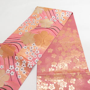 Plum cracked pink x gold gold silver thread six -handed pattern reversible pure silk formal tailoring kimono waves 416cm