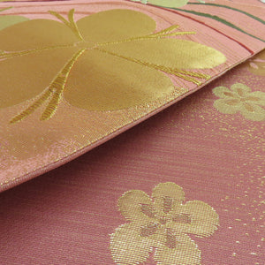 Plum cracked pink x gold gold silver thread six -handed pattern reversible pure silk formal tailoring kimono waves 416cm