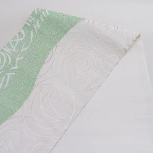 Rose crest on pure silk waves for kingeus white x green silver thread lame thread six -handed pattern formal tailoring kimono band length 440cm