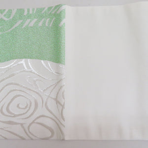 Rose crest on pure silk waves for kingeus white x green silver thread lame thread six -handed pattern formal tailoring kimono band length 440cm