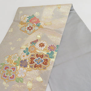 Bag Slow Sleeve Pure silk bird pattern beige x gold x multicolor gold silver thread six -handed pattern formal tailoring kimono band length 448cm