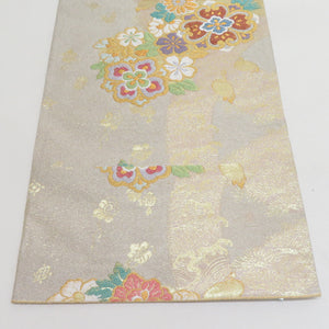 Bag Slow Sleeve Pure silk bird pattern beige x gold x multicolor gold silver thread six -handed pattern formal tailoring kimono band length 448cm