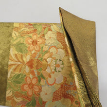 Load image into Gallery viewer, Saga Nishiki Kori Monku Saaya -shaped ground crane for kinosue kimono, gold x green x orange gold thread six -handed pure silk tailoring kimono length 448cm