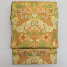 Load image into Gallery viewer, Saga Nishiki Kori Monku Saaya -shaped ground crane for kinosue kimono, gold x green x orange gold thread six -handed pure silk tailoring kimono length 448cm