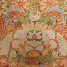 Load image into Gallery viewer, Saga Nishiki Kori Monku Saaya -shaped ground crane for kinosue kimono, gold x green x orange gold thread six -handed pure silk tailoring kimono length 448cm