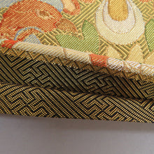 Load image into Gallery viewer, Saga Nishiki Kori Monku Saaya -shaped ground crane for kinosue kimono, gold x green x orange gold thread six -handed pure silk tailoring kimono length 448cm