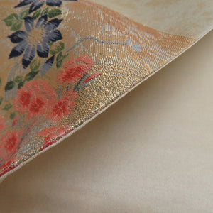 Seasonal flower crest gold thread gold x multicolor six -handed pure silk tailoring kimono length 448cm