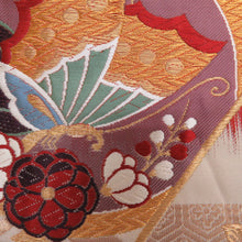 Load image into Gallery viewer, Nishijin weaving certificate for kimonos for kimonos, butterflies, flowers such as flowers, purple x gold gold thread six -handed pure silk tailoring kimono length 440cm