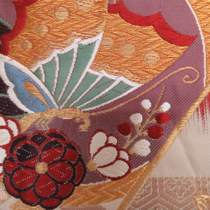 Nishijin weaving certificate for kimonos for kimonos, butterflies, flowers such as flowers, purple x gold gold thread six -handed pure silk tailoring kimono length 440cm